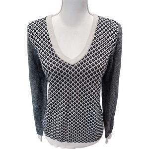 Tommy Hilfiger V Neck Sweater, Black, White & Gray, Sz. Large
